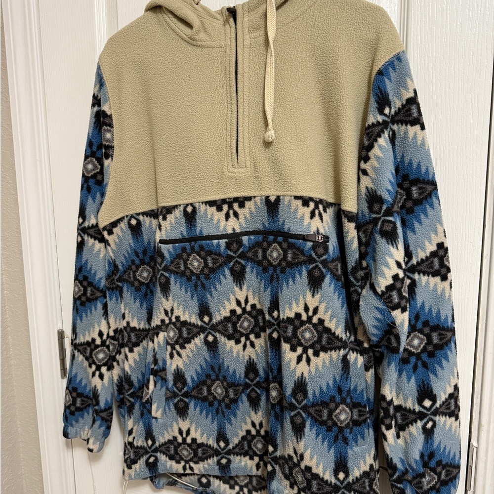 Patterned Beige and Blue Hoodie